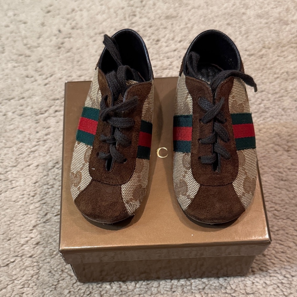 Gucci Baby Crib Brown and Beige Shoes